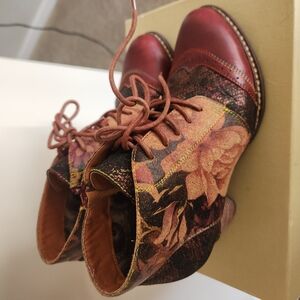 Floral Leather Ankle Boots